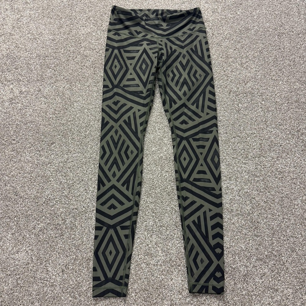 Lululemon Leggings Womens Small Green Geometric Print Ankle Knit Yoga Gym